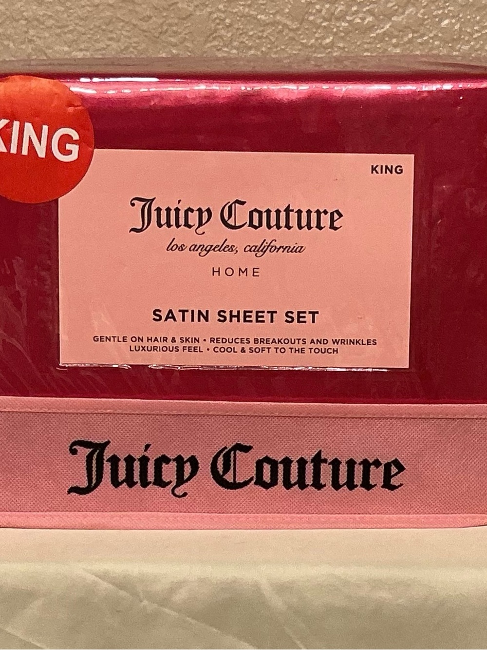 Juicy Couture Dark Pink Satin King Sheet Set